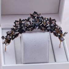 Black Crystal Beads Tiara Crown Bridal Rhinestone Pageant Veil Hair Tiaras 1Pc