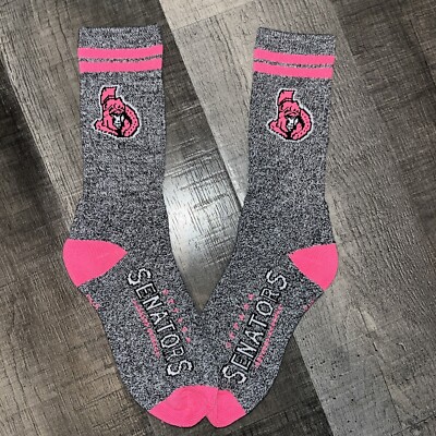 OTTAWA SENATORS NHL HOCKEY LOGO WOMENS PINK MARBLE STRIPE CREW SOCKS MEDIUM