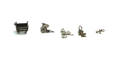 Lot of 4 Sterling Silver Figural Baby Theme Charms - Crib, Stork, Stroller, Doll