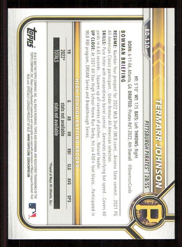 2022 Bowman Draft #BD130 Termarr Johnson - Picture 2 of 2