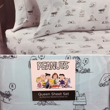 4pc Berkshire Peanuts Sleep QUEEN Sheet Set Snoopy Woodstock Charlie Brown Linus