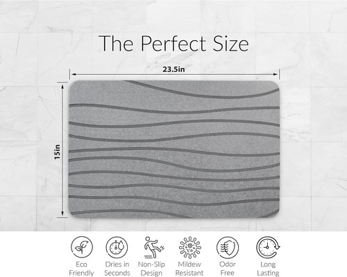 Stylish Dark Gray Bath Mat Set - Super Absorbent Non-Slip Diatomite 23.5 x 15 in - Picture 4 of 11