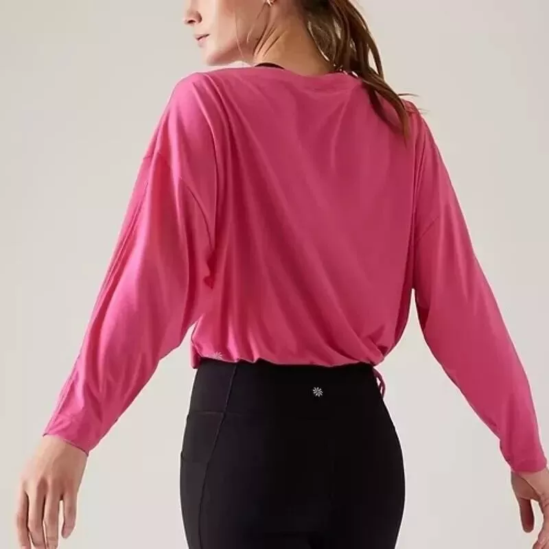 athleta cool down relaxed drawstring long sleeve shirt
