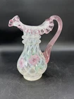 Vtg fenton hand painted vase Opalescent Crest Diamond Optic Handpainted S Bryan