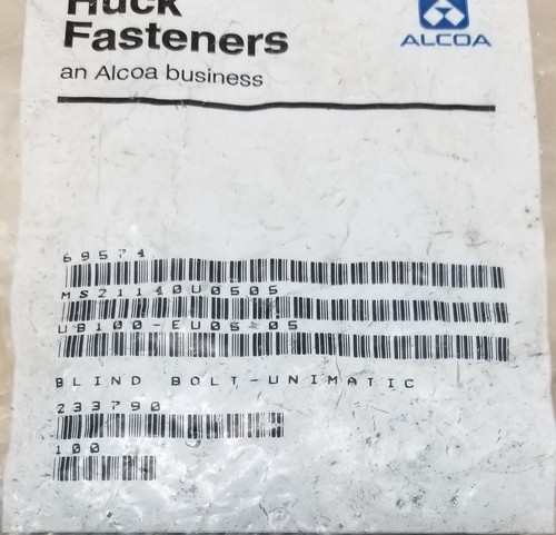 Huck Fasteners Blind Bolt Unimatic MS21140U0613 Boeing UB100-EU05-05 Lot of 100 - Picture 2 of 4