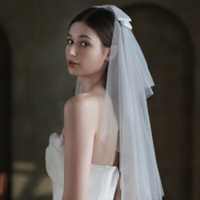 Romance Wedding Bridal Veil Bowknot Comb Headband Headwear Hair Decor Fairy Cute