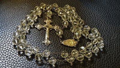 sterling silver crystal holy rosary vintage Jesus + Mary + Joseph Crucifix