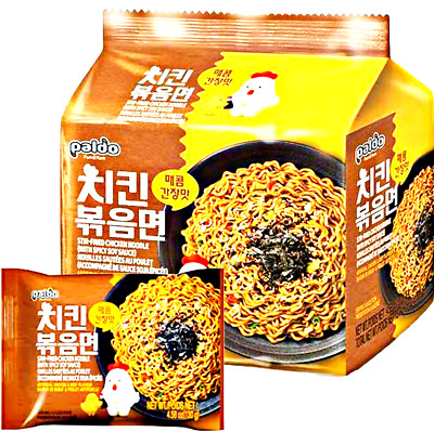 Paldo Stir-Fried Chicken Noodle with Spicy Soy Sauce 4.58oz x 4 Packs(Pack of 3)