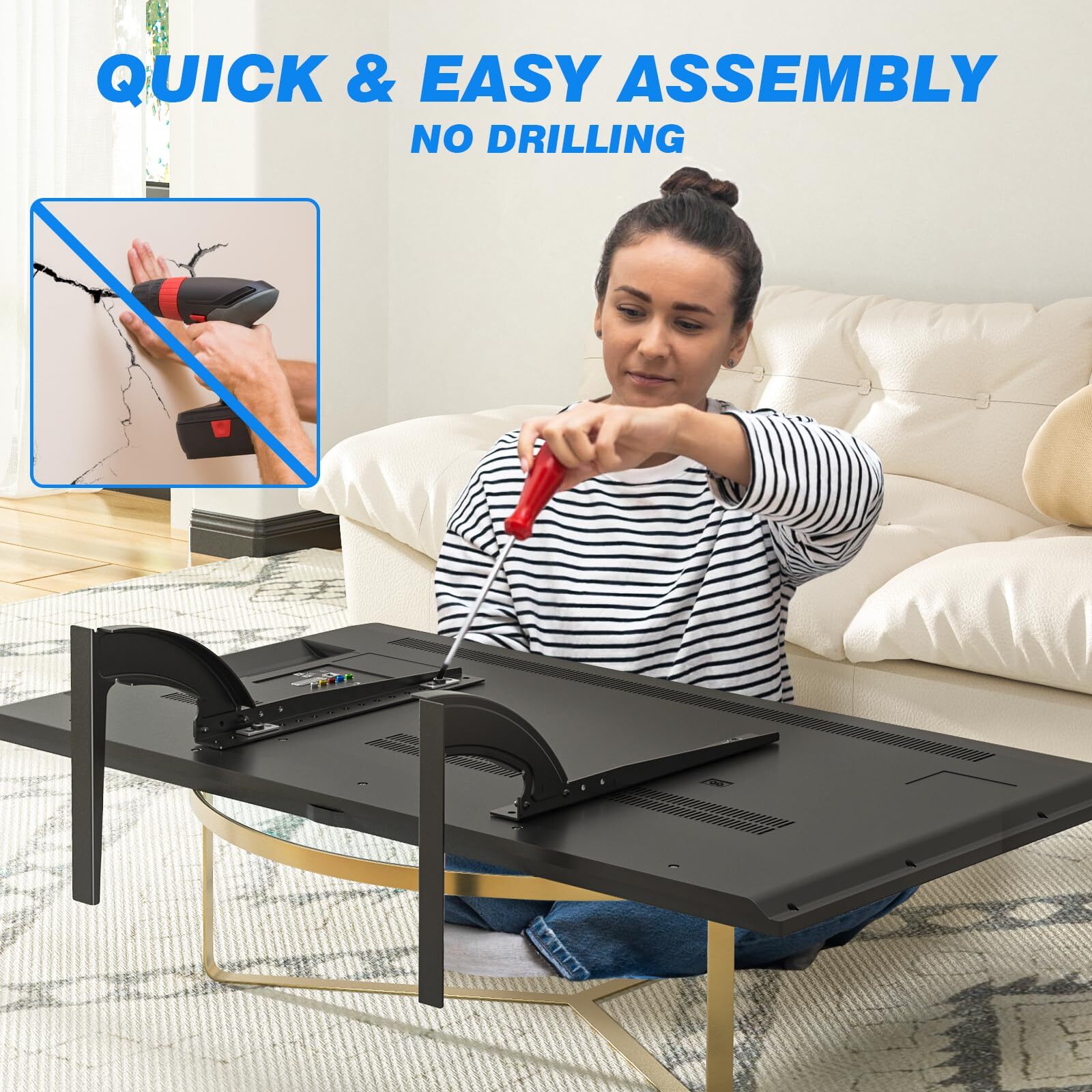 Universal Table Top TV Stand Base TV Legs with Height Adjustment Most 32-55 Inch