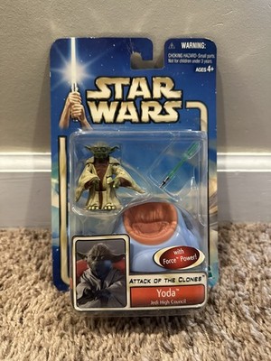 Star Wars Yoda Jedi High Council AOTC 2002 Hasbro Sealed Figure w/ Force Power