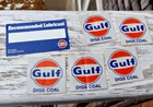 LOT Vintage Gulf Gas & Oil Collectibles Digs Coal Decals Oil Lubricant Card LOOK