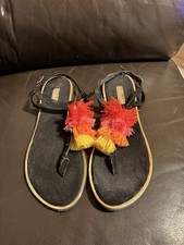 Primark Black Tassel Thong Sandals Women's Size 5 Boho Flat Summer