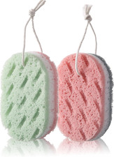 2-Piece Set of 3-Layer Bath Sponges: Soft PU Foam Body Exfoliating Sponges, E...