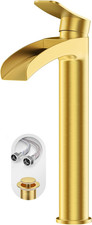 Brushed Gold Tall Bathroom Vessel Sink Faucet, Single Hole Single Handle Waterfa