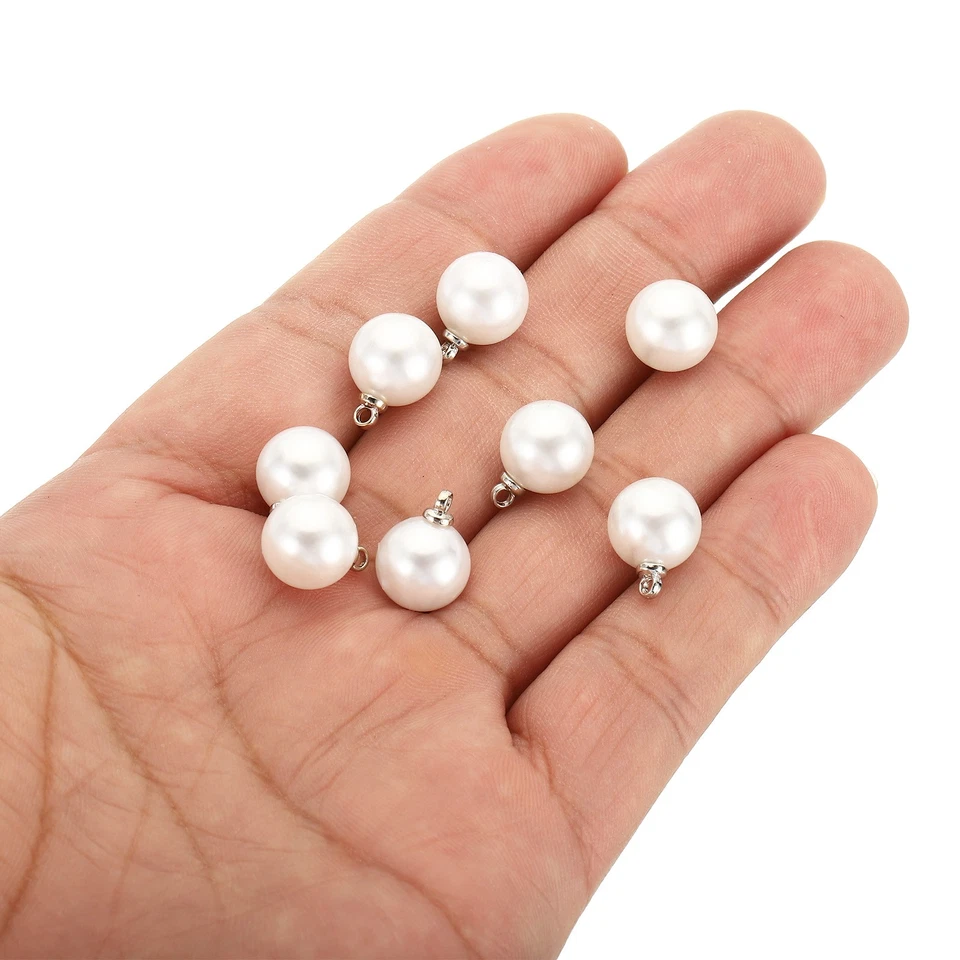 10mm Faux Pearl Pendants Drops, 150pcs Imitation Pearl Beads, Silver White Foto 4 de 4