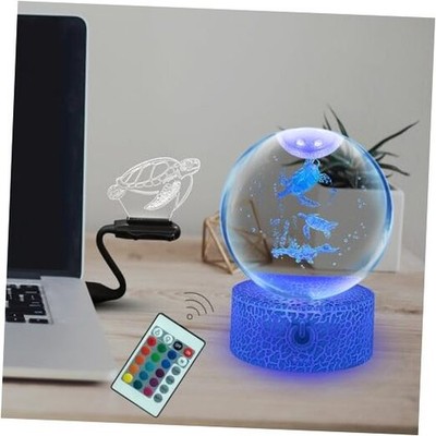 Turtle Crystal Ball Lamp Sea Animal Night Light 16 Color Changing 3D 