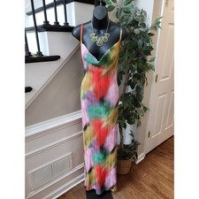 PrettyLittleThing US 12 Multicolor Pleated Cowl Neck Maxi Dress Spaghetti Strap