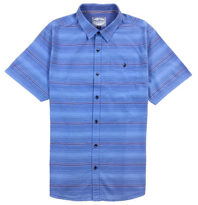 Flag & Anthem Mens Shirt L Short Sleeve Button Up Blue Red Stripe Casual