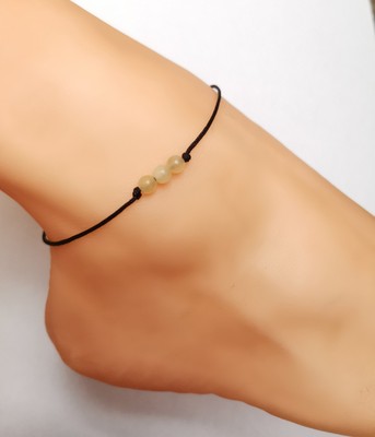 Adjustable Cord Anklet Ankle Bracelet Natural Stone Yellow Jade