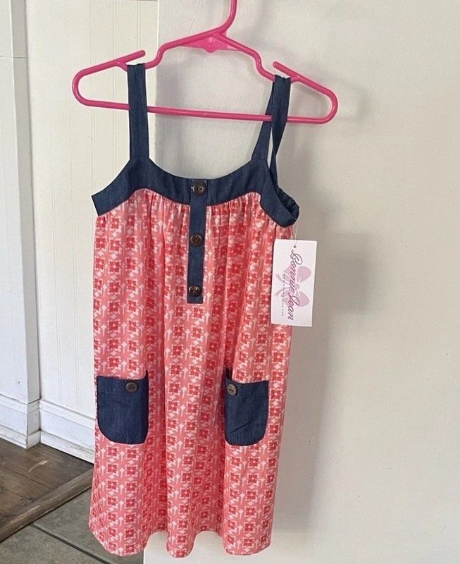Bonnie Jean Pink and Blue Casual Kids Dress size 5 girls floral