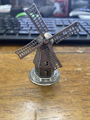 Vintage Miniatur Messing Windmühle 2,5" HOCH KLINGE HOCH DREHT SICH