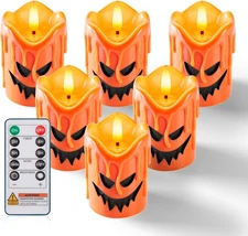 Homemory Orange Remote Control Flameless Candles, 400+Hour Real Wax 