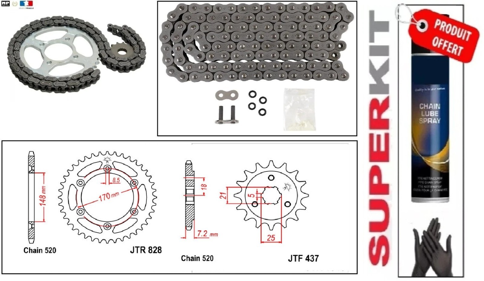 Kit chaine 520 X-RING pignon 16 trail Suzuki DR 650 R RSE voyage aventure
