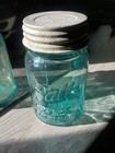 Lot of two blue tint Ball Mason jars Zink lids #5,#9 — photo 4