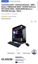 CyberPowerPC Gaming PC AMD Ryzen 7 9800X3D 2024 NVIDIA GeForce RTX 5070 32GB 2TB