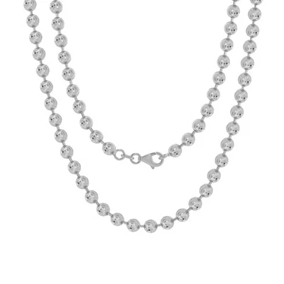 10K Blanc or Massif Hommes 4mm Lune Diamant Coupe Perle Boule Chaîne Collier - Photo 1/4