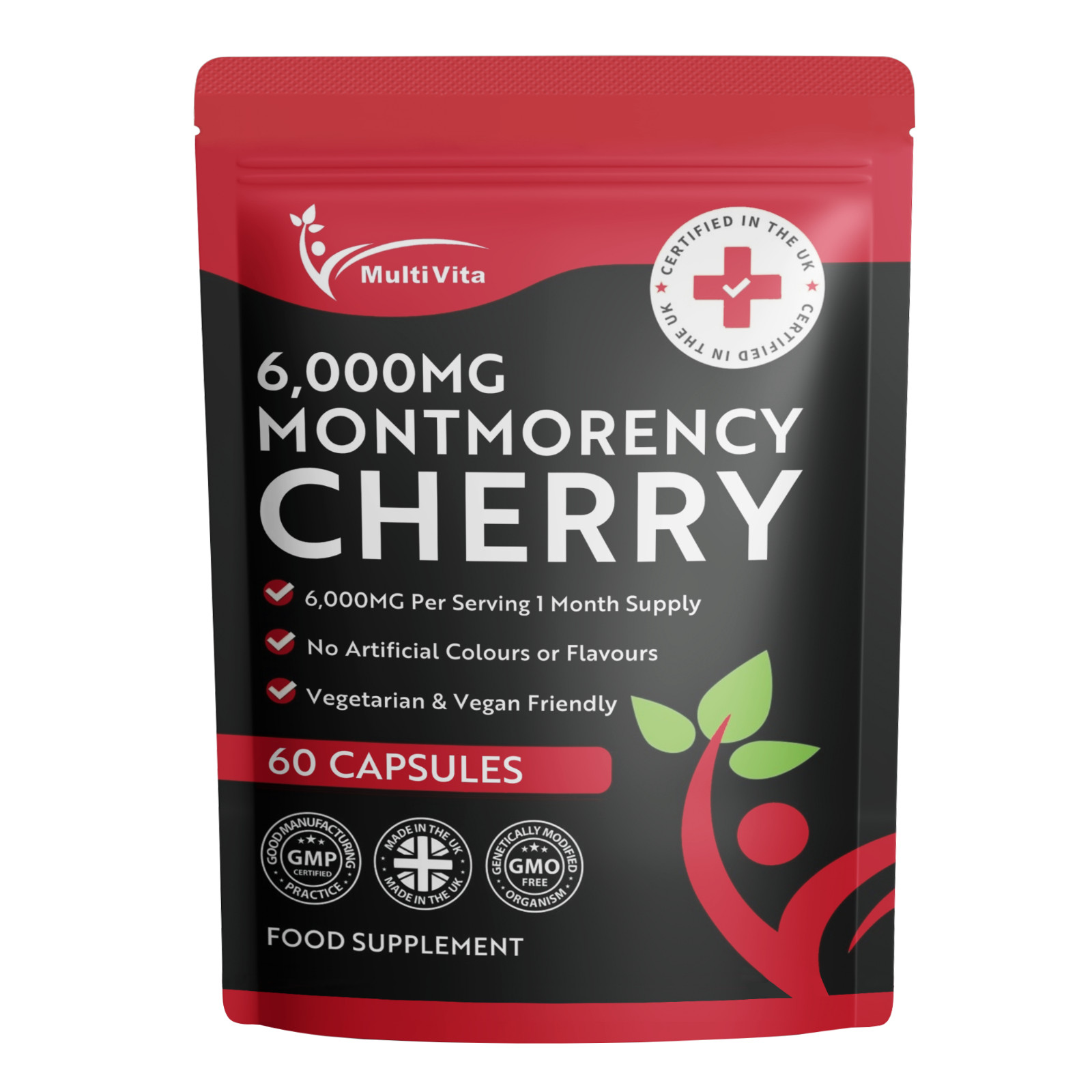 Montmorency Cherry Capsules 6000mg High Strength Tart Cherry Supplement Vegan UK