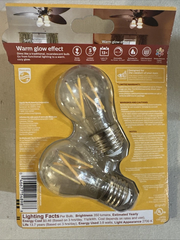 Philips Ceiling Fan Bulbs A15 LED Soft White 40 Watt Equivalent Dimmable 2 PACK - Image 2 of 4