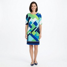 Jessica Howard Women's Blue Green Geometric Abstract Print Shift Dress Size 10