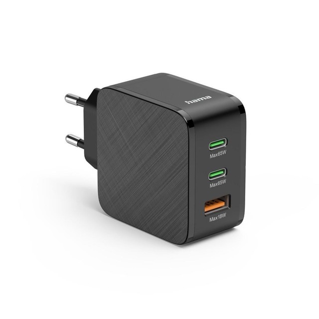 HAMA USB-Netzteil 65 W – 2x USB-C PD & 1x USB-A QC, Schwarz