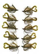 Bass Jigs 10 Total: GREEN PUMPKIN FLASH  3-5/16  3-3/8   4-1/2    4/0 Hooks