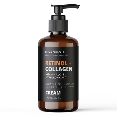 DERMA CLINICALS Retinol + Collagen Anti-Aging Face Cream, Hyaluronic Acid &