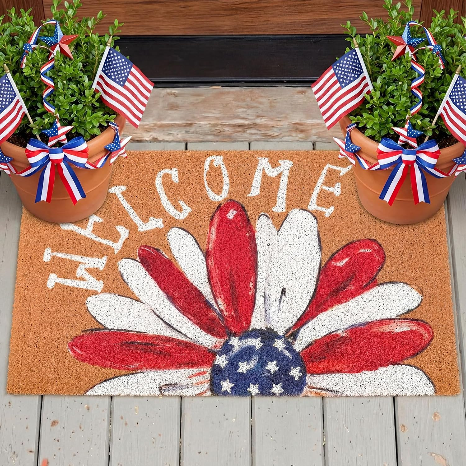Patriotic Door Mat Outdoor 4Th of July Doormat 250 Anniversary Blue Red White Da