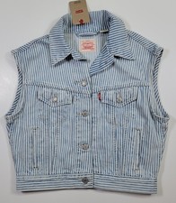 Levi's Womens XS Vest Shrunken 90s Style Denim Lightweight Vest Striped