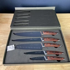 Brewin Chefilosophi Chef Knife Set 5 PCS with Elegant Red Pakkawood Handle