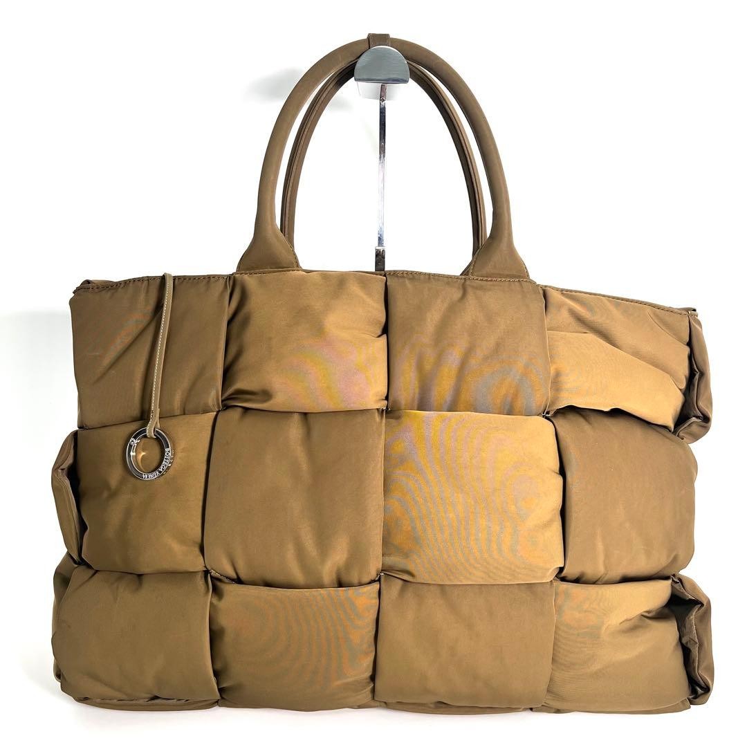 Bottega Veneta Large Arco Maxi Intrecciato Nylon Tote Handbag Khaki/beige Used