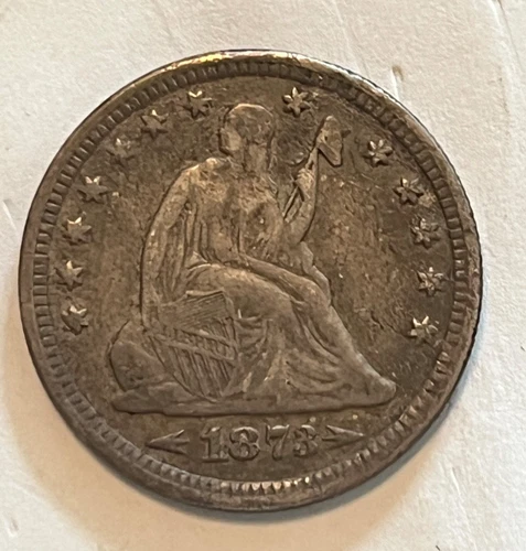 1873  w/ Arrows , Seated Liberty Quarter  ,  reverse CUD , near  XF
