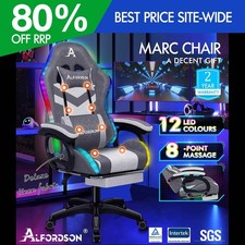 ALFORDSON Silla Gaming Oficina 12 LED RGB Masaje Computadora Asiento de Tela