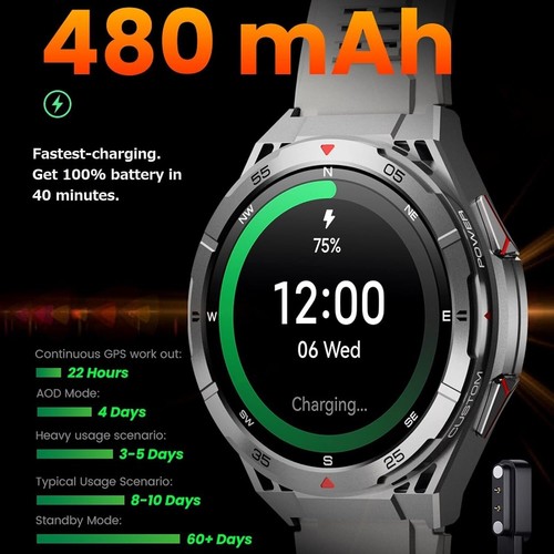 2025 Wojskowy inteligentny zegarek (odbiór połączeń / tarcza) Wytrzymały GPS Sport Fitness Tracker - Zdjęcie 13 z 21