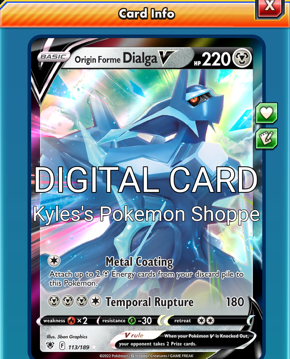 Origin Forme Dialga V Pokemon TCG Online PTCGO 113/189 DIGITAL CARD SENT  FAST | eBay