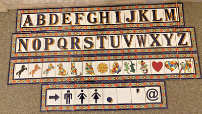 Hausnummer Buchstabe spanische handbemalte Keramikfliese 11 x 5,5 cm Rahmen Hund Katze 