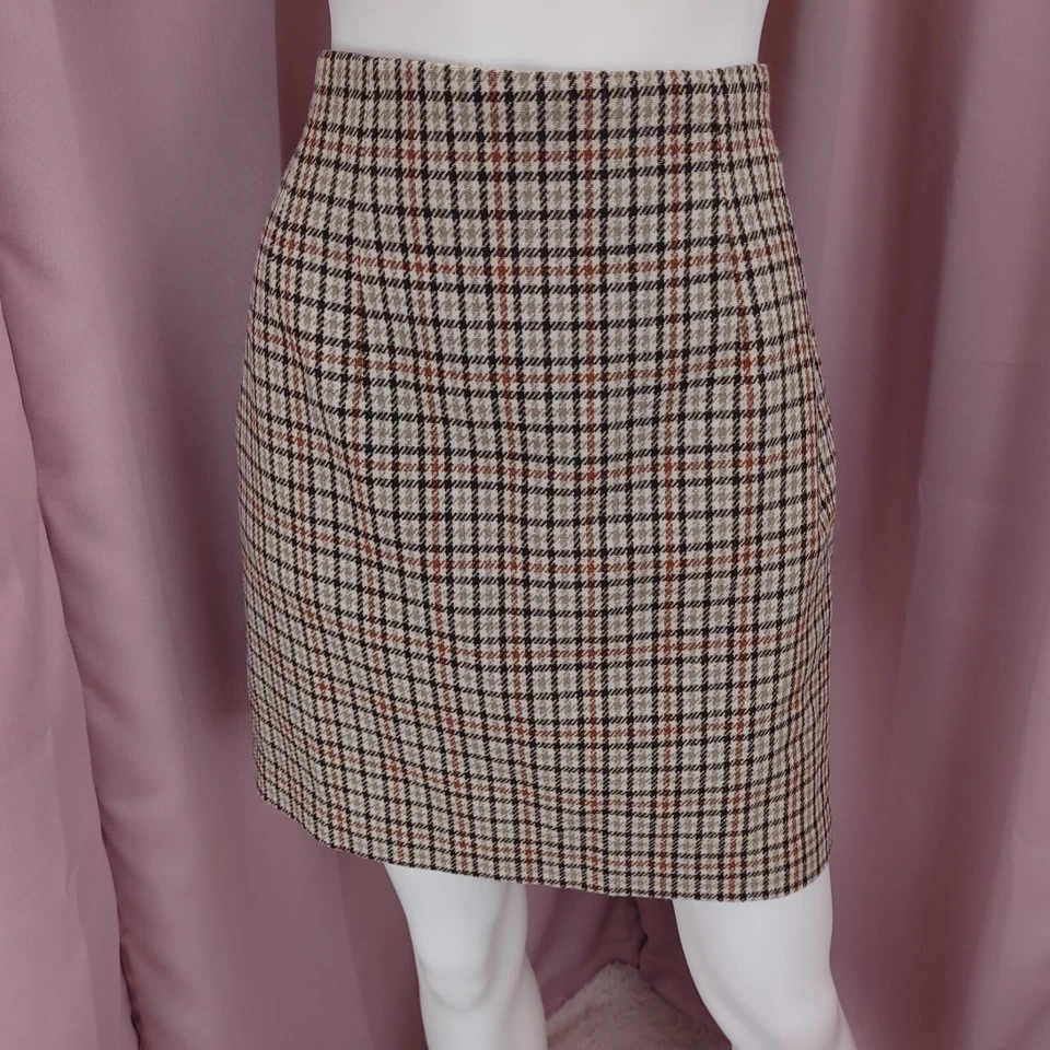 Falda lápiz forrada de lana pata de gallo pequeña Savannah años 90 Y2K para mujer 10P