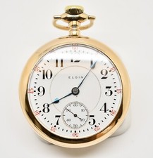 Working 1910 Elgin 17 Jewel Open Face Gold Filled Pocket Watch  WATCH027