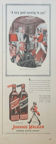 1947 Johnnie Walker scotch whisky Vintage Ad a vey good evening to you
