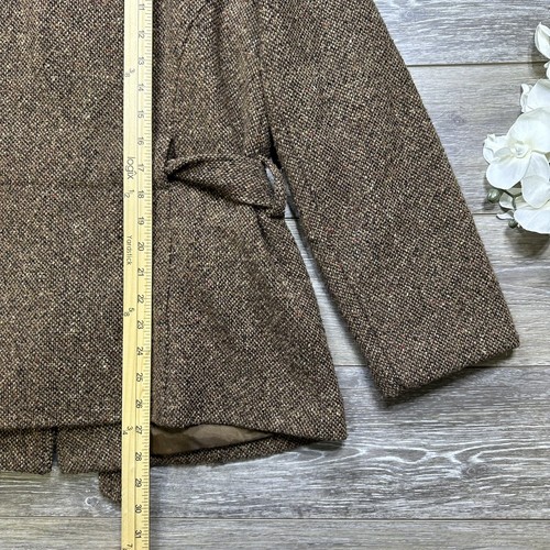 Tweed Coat Faux Fur Collar Size Large Womens Brown Giacca Belted Gorgeous Wool - Picture 13 of 21