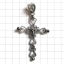 MARCASITE CROSS PENDANT w/ Heart & FILIGREE Detailing .925 STERLING SILVER